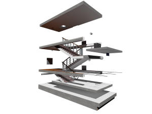 3D общий вид лестницы дома