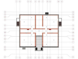 3D общий вид подполья дома и координатные оси