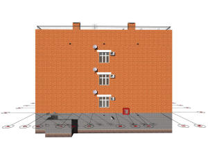 3D вид дома и координационные оси
