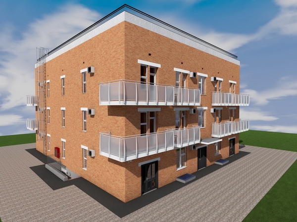 Готовый проект одноподъездного трехэтажного дома на 16 квартир с нежилыми помещениями на первом этаже