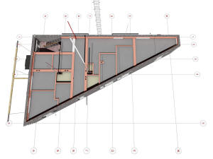 План подвесных потолков первого этажа треугольного дома