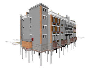 Трехэтажный жилой блокированный дом (дуплекс) с эллингом