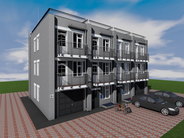 Проект дуплекса - 2 блокированных трехэтажных дома
