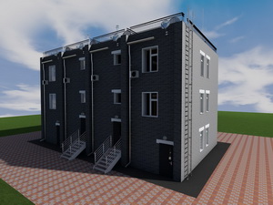 Архитектурный проект дуплекса - 2 блокированных трехэтажных дома