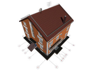 3D вид дома и крыши