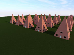 Поселок из домов в форме пирамид