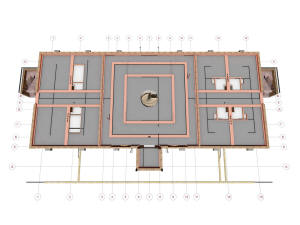План первого этажа дома-пирамиды - подвесные потолки