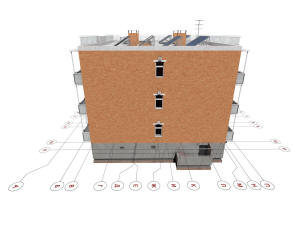 3D общий вид дома и координатные оси