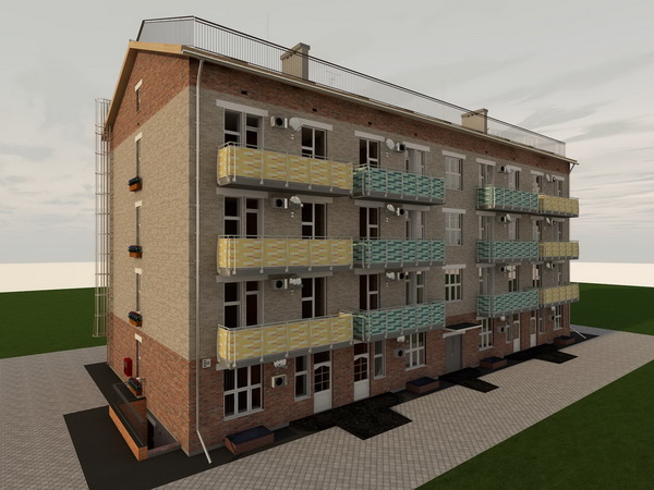 Готовый проект сейсмоустойчивого четырехэтажного дома с нежилыми помещениями на первом этаже