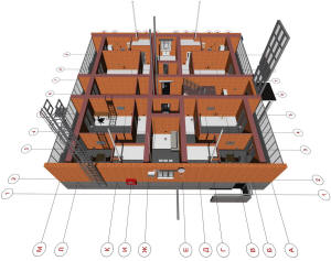 3D вид первого этажа дома
