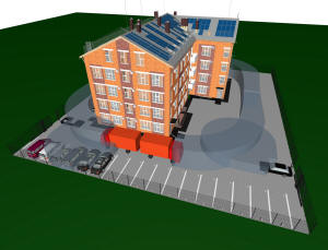 Радиусы разворота спецтехники и схема парковки на участке четырехэтажного дома
