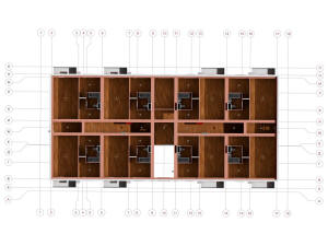 3D общий вид сантехники на этаже дома и координатные оси