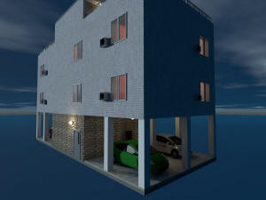 3D вид дома ночью