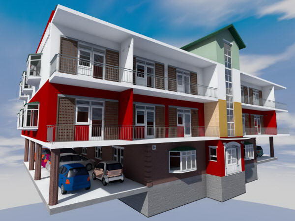 Готовый проект цунамистойкого трехэтажного жилого дома на 8 квартир с паркингом на 1 этаже