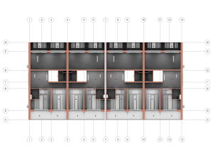 3D план 2 этажа двухэтажного таунхауса на 4 семьи