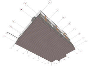 3D вид фундамента дома и координационные оси